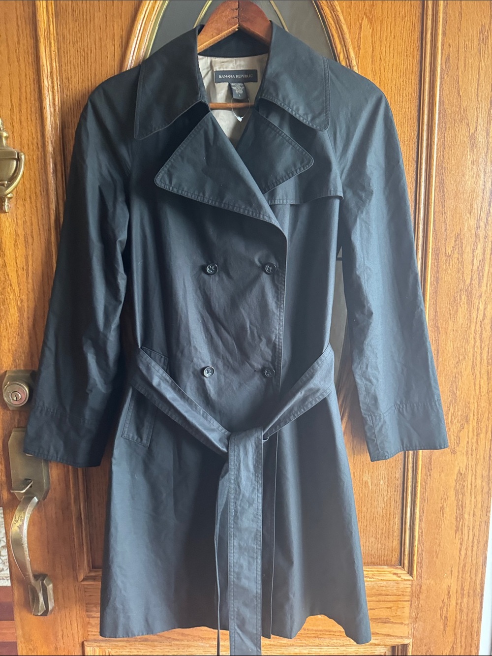 Banana Republic Black Double-Breasted Trench with Waist Tie